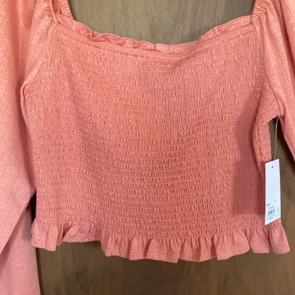 SO top blush crepe long sleeve smocked top boho cottagecore casual L jrs - Picture 4 of 16